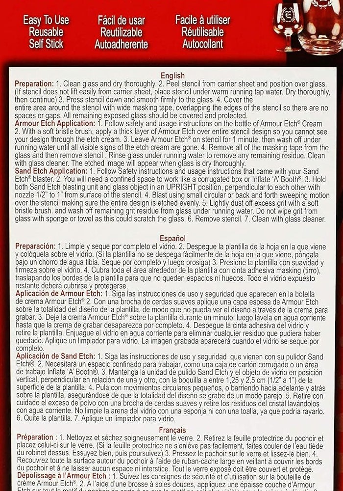 ARMOUR ETCH Over 'N' Over Reusable Glass Etching Stencils, Multi-Colour, 5 x 8-Inch - Image 3