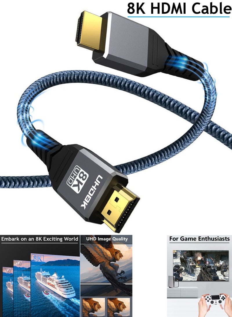 TokFaa 8K HDMI Cable 48Gbps 6.6FT/2M High Speed HDMI 2.1，4K@120Hz，8K@60Hz, Braided HDMI Cord for Laptop, Monitor, PS4, PS5, Xbox One - Image 4