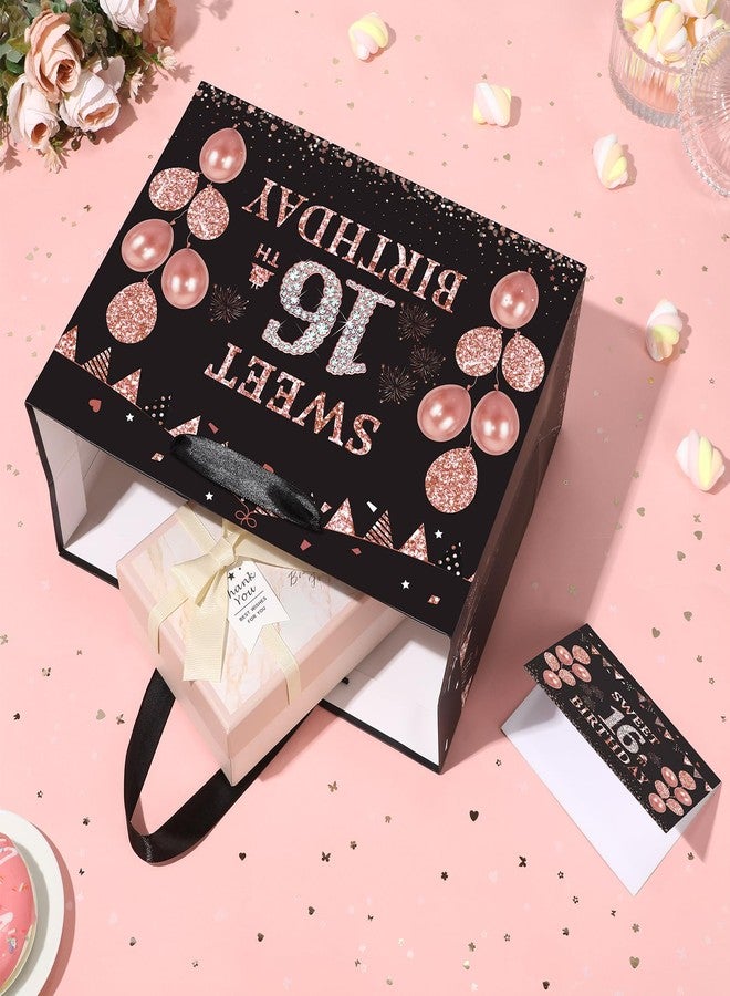 Yoirrat Black Rose Gold 16th Birthday Gift Bag with Sweet Happy 16 Birthday Greeting Card and Tissue Paper 16 Gift Wrap Bag for Girls 16 Year Old Anniversary Party Christmas Decorations Supplies - Image 5