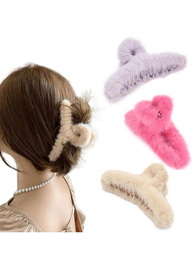Minta Hair Claw Clips for Women Non-slip Hair Clips Large Fluffy Winter Hair Claw Clips for Thick Hair Hair Accessories for Girls 3Pcs - Image 1