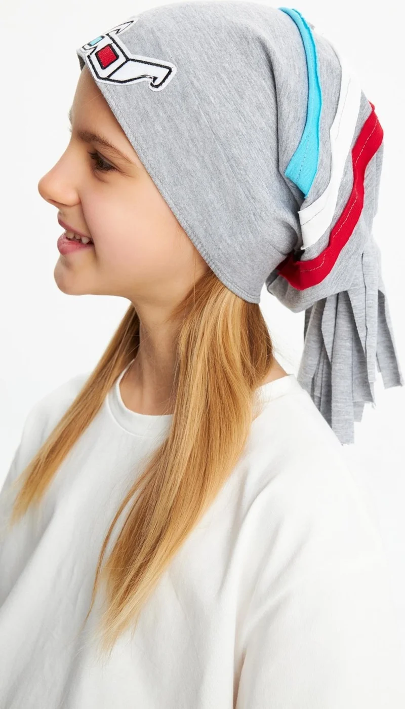 Babygiz Gray Baby Girl Child Colorful Striped Car Figured 4 Season Hat Beanie Soft 100% Cotton Combed Cotton