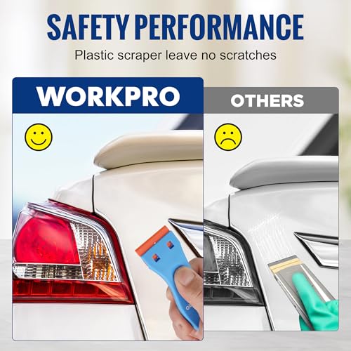 WORKPRO 3-Piece Plastic Razor Blade Scraper with 120 Pcs Plastic Razor Blades, for Gasket Remover, Labels Decal and Adhesive Remover for Windows and Glass - Image 2