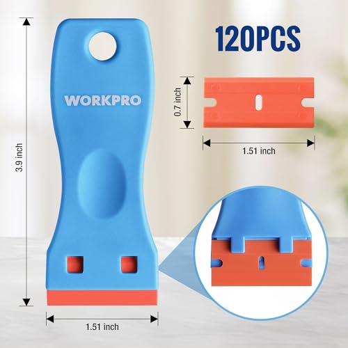 WORKPRO 3-Piece Plastic Razor Blade Scraper with 120 Pcs Plastic Razor Blades, for Gasket Remover, Labels Decal and Adhesive Remover for Windows and Glass - Image 3