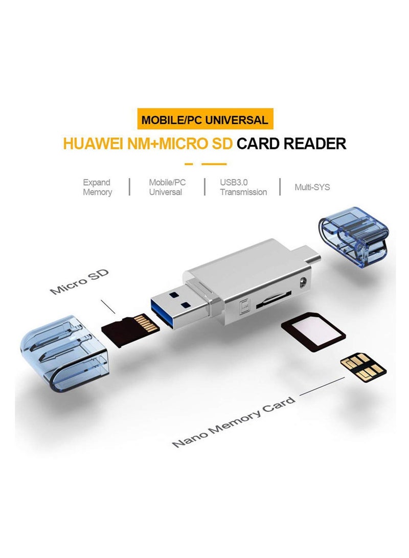Zikra Multi-Format Card Reader: USB Type-C and USB 2.0 Compatible, Dual-Slot for NM Nano Memory & TF Micro SD Cards, Ideal for Phones & Laptops - Image 2