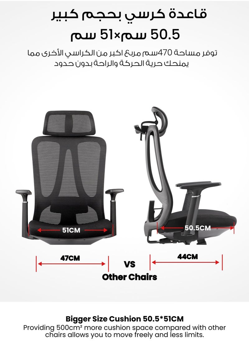 Selene House - Stylish Comfortable Ergonomic Home Office Desk Chair with Armrest Clothes Hanger Wide Seat Mesh High Back Support Chair with Adjustable Lumbar Support and Headrest Swivel Rotating Computer Chair Black - Image 1