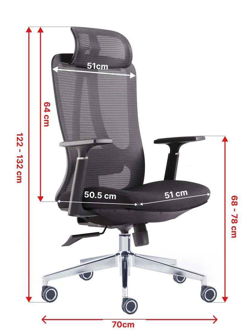 Selene House - Stylish Comfortable Ergonomic Home Office Desk Chair with Armrest Clothes Hanger Wide Seat Mesh High Back Support Chair with Adjustable Lumbar Support and Headrest Swivel Rotating Computer Chair Black - Image 1
