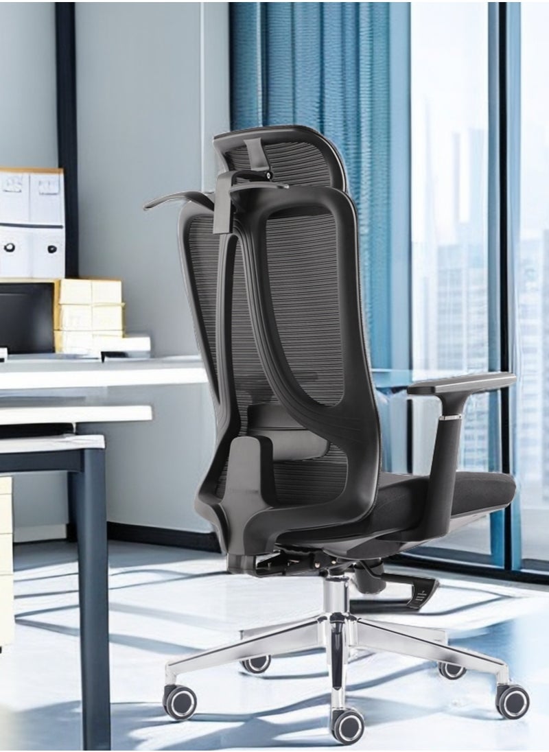 Selene House - Stylish Comfortable Ergonomic Home Office Desk Chair with Armrest Clothes Hanger Wide Seat Mesh High Back Support Chair with Adjustable Lumbar Support and Headrest Swivel Rotating Computer Chair Black - Image 1