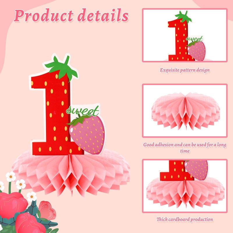 DTOFOOT 10 PCS Berry First Birthday Decor, Strawberry Theme 1st Birthday Table Centerpiece Strawberry Decorations for Baby Girls Berry Sweet for Party Table Topper Decor - Image 3