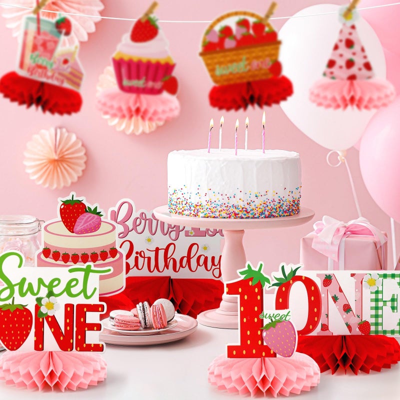 DTOFOOT 10 PCS Berry First Birthday Decor, Strawberry Theme 1st Birthday Table Centerpiece Strawberry Decorations for Baby Girls Berry Sweet for Party Table Topper Decor - Image 5