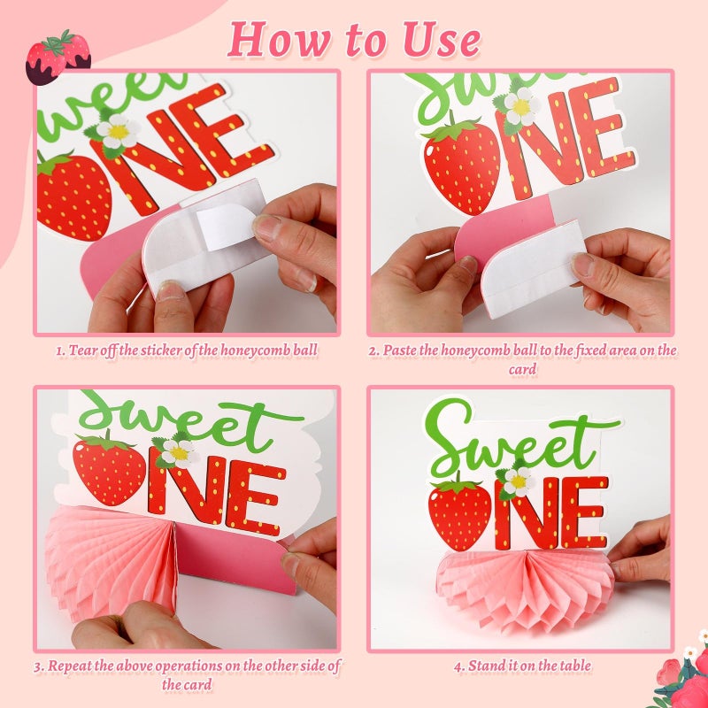 DTOFOOT 10 PCS Berry First Birthday Decor, Strawberry Theme 1st Birthday Table Centerpiece Strawberry Decorations for Baby Girls Berry Sweet for Party Table Topper Decor - Image 4