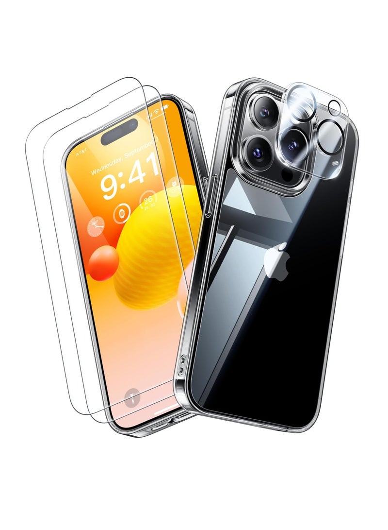 DUSALA Diamond Clear for iPhone 15 Pro Max Case with 2X Screen Protector + 2X Camera Lens Protector, [Not Yellowing][Military-Grade Protective] Slim Thin Shockproof Phone Case for iPhone 15 Pro Max, Clear - Image 1