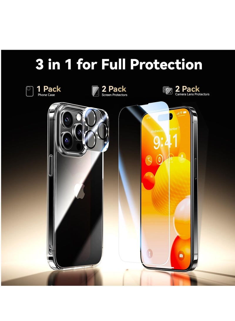 DUSALA Diamond Clear for iPhone 15 Pro Max Case with 2X Screen Protector + 2X Camera Lens Protector, [Not Yellowing][Military-Grade Protective] Slim Thin Shockproof Phone Case for iPhone 15 Pro Max, Clear - Image 4