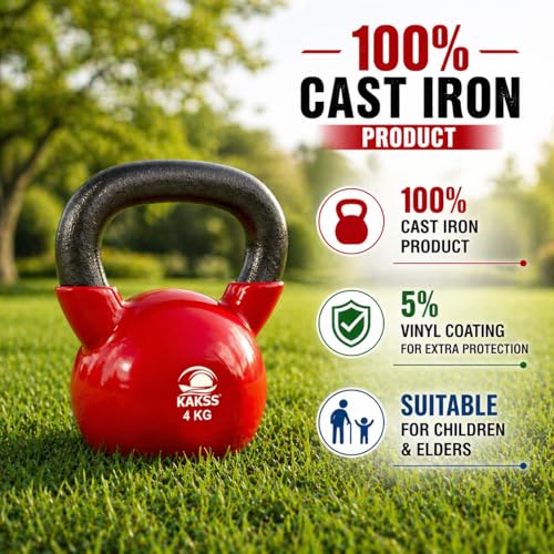 Kakss Vinyl half coating Kettle Bell for Gym & Workout (Proudly Made in India) (4Kg Red) - Image 5