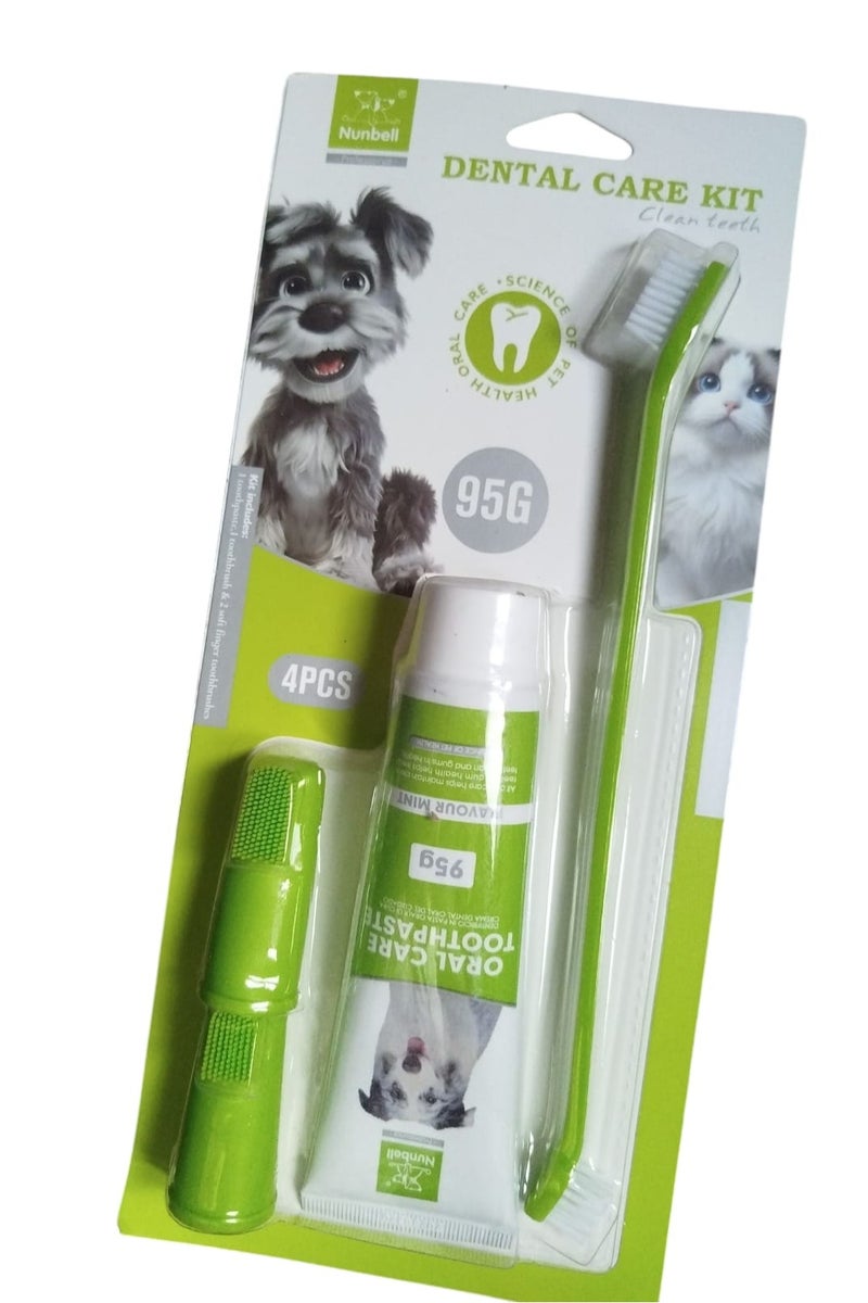 مجموعة العناية بالأسنان من نونبيل 4 قطع معجون أسنان وفرشاة و2 كشتبان لتنظيف اسنان الكلاب يدويا ( ألوان متعددة ) - Image 1