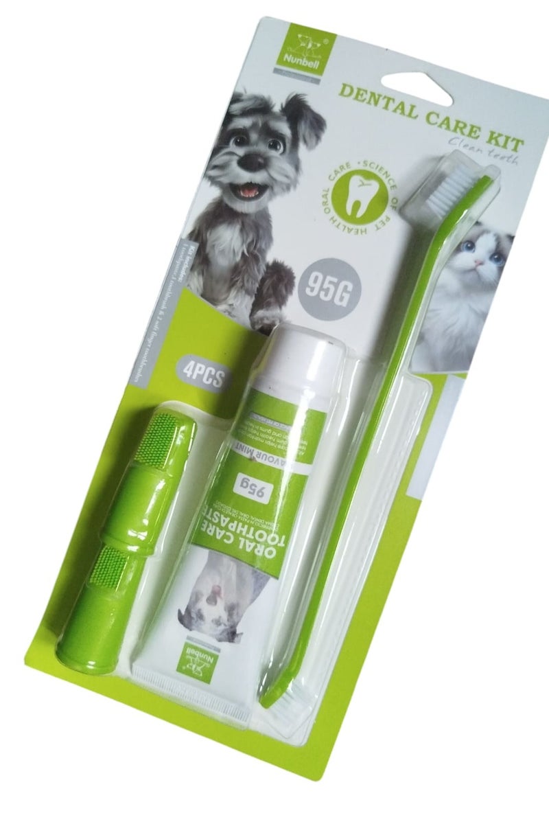 مجموعة العناية بالأسنان من نونبيل 4 قطع معجون أسنان وفرشاة و2 كشتبان لتنظيف اسنان الكلاب يدويا ( ألوان متعددة ) - Image 2