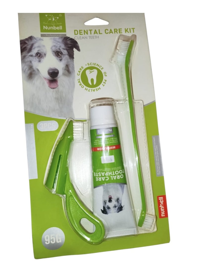 مجموعة العناية بالأسنان المتعددة من نونبيل 3 * 1  تبييض وفرشاة و كشتبان لتنظيف اسنان يدويا للكلاب (ألوان) - Image 1