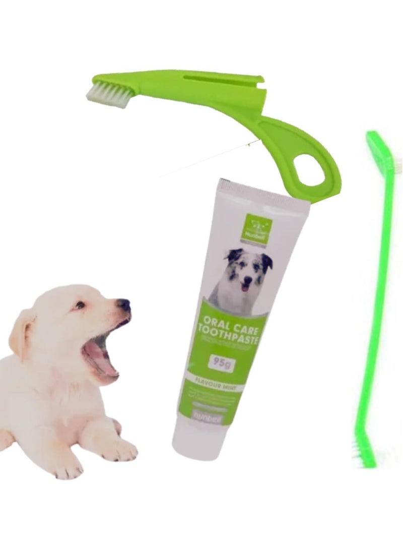 مجموعة العناية بالأسنان المتعددة من نونبيل 3 * 1  تبييض وفرشاة و كشتبان لتنظيف اسنان يدويا للكلاب (ألوان) - Image 3