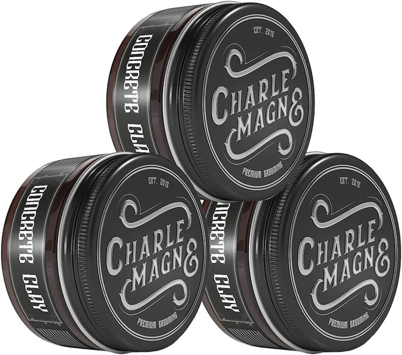 Charlemagne Concrete Clay Set of 3 - Super Strong Hold - Hair Wax Matt - Hair Clay Pomade Matt Look - Hair Wax Styling Cream - Hair Wax Men - Hair Paste Men - Hair Styling Hair Wax Men - Image 1