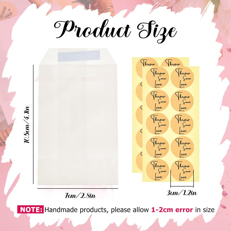Tenare 50 Sets Wedding Confetti Bags Kit Include 50 Pieces 70 x 105 mm Wedding Confetti Glassine Bags Wedding Favor Bags and 50 Pieces Kraft Brown Wedding Confetti Stickers for Wedding (Modern Style) - Image 2