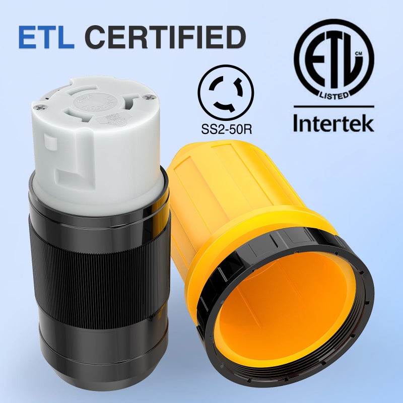 Nilight 50AMP RV Power Cord Twist Lock Plug with Boot Locking Cover 125/250V NEMA SS2-50R ETL Listed Female Shore Replacement Inlet for RVs Camper Caravan Trailer Van - Image 4