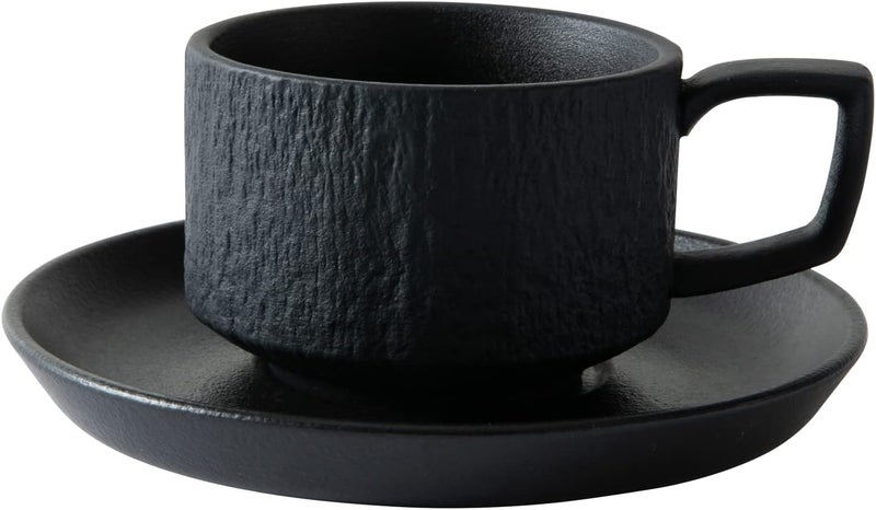JinGlory Rock Texture Embossed Ceramic Coffee Cup Set Tea SetCappuccino CupNovelty Ceramic Cup and SaucerEspresso Cup for FriendsWomenMenMotherFather6 ozBlack - Image 1