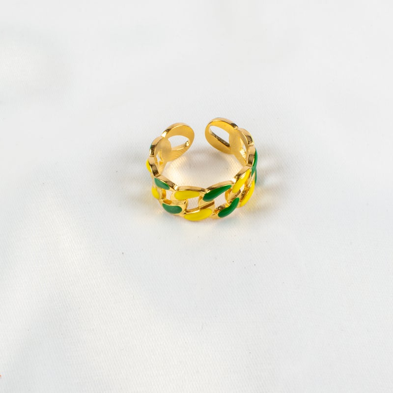 خاتم أستانليس ستيل ذهبي فري سايز أصفر × اخضر - Image 2