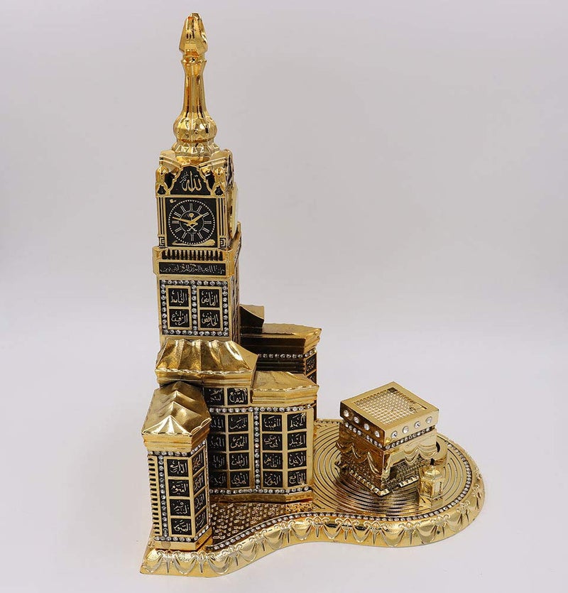 Modefa Islamic Turkish Table Decor Showpiece Gift Sculpture Figure Arabic 99 Names of Allah Kaba Clock Tower Replica Gold - Image 4