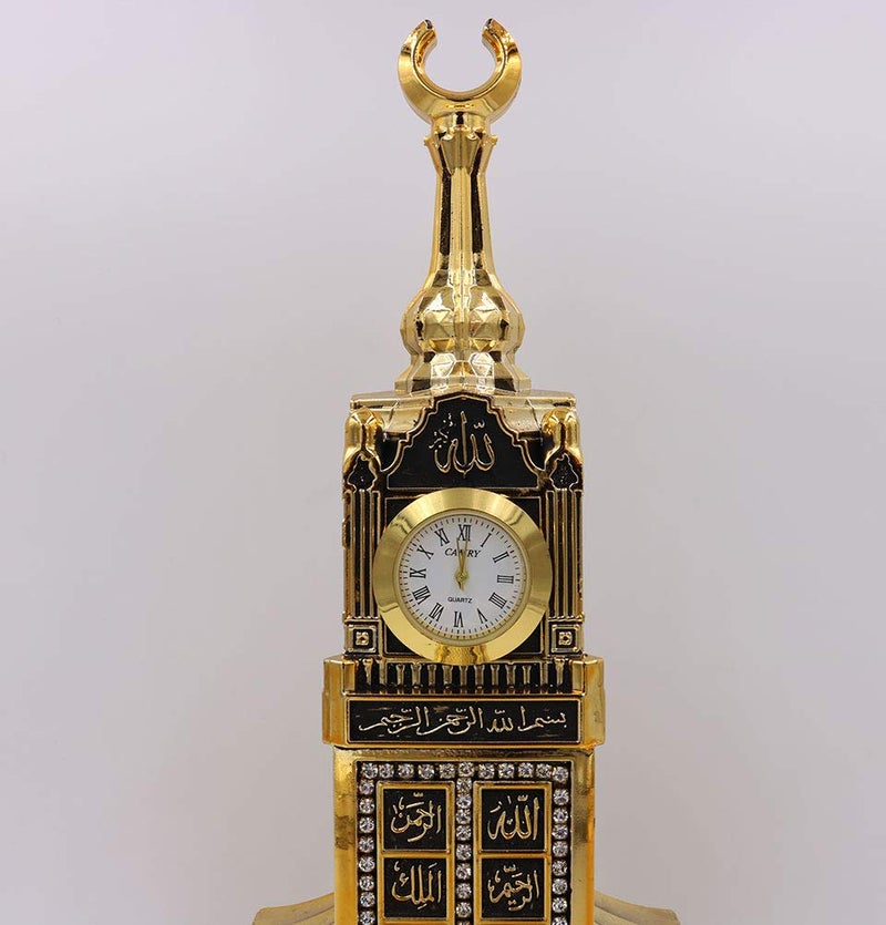Modefa Islamic Turkish Table Decor Showpiece Gift Sculpture Figure Arabic 99 Names of Allah Kaba Clock Tower Replica Gold - Image 5