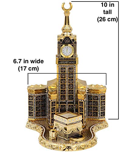 Modefa Islamic Turkish Table Decor Showpiece Gift Sculpture Figure Arabic 99 Names of Allah Kaba Clock Tower Replica Gold - Image 2