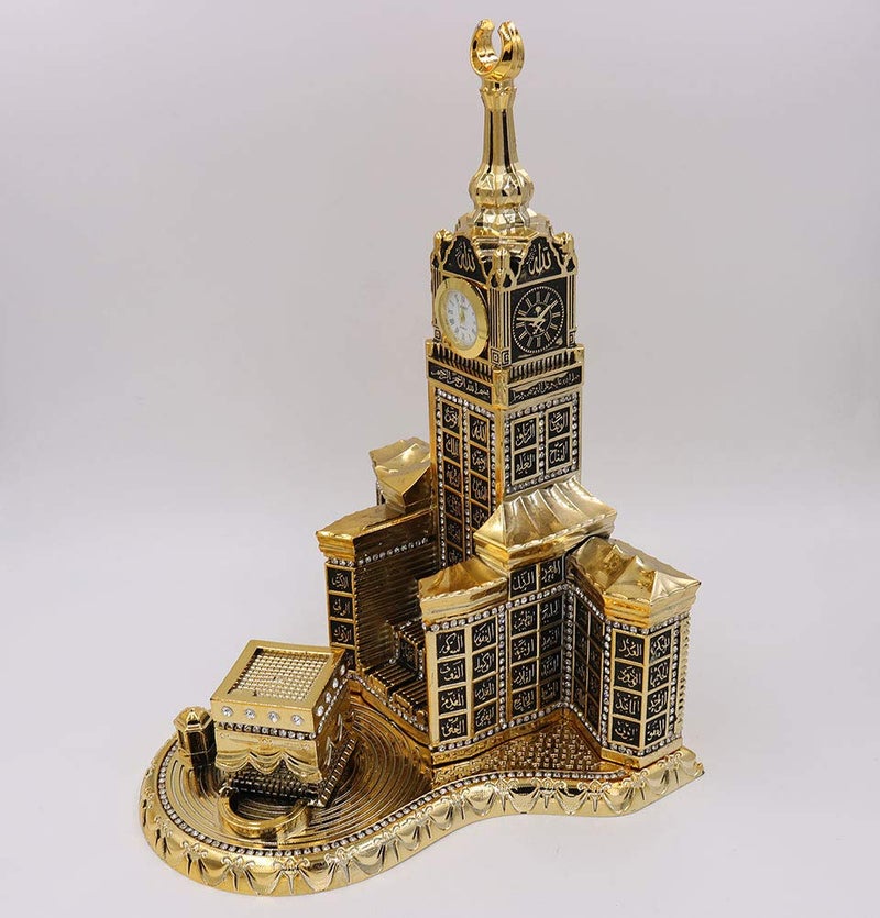 Modefa Islamic Turkish Table Decor Showpiece Gift Sculpture Figure Arabic 99 Names of Allah Kaba Clock Tower Replica Gold - Image 3