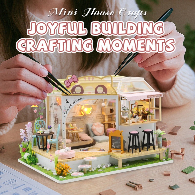 Kisoy Dollhouse Miniature With Furniture Kit  Handmade Diy House Model For Teens Adult Gift (Cat Cafe Garden) - Image 4