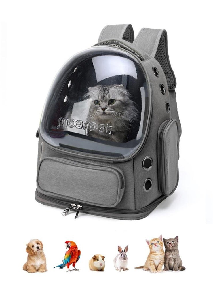 حقيبة ظهر أنيقة لحمل الحيوانات الأليفة، حقيبة قابلة للتنفس لحمل القطط، حقيبة ظهر فقاعية للحيوانات الأليفة، حقيبة سفر للحيوانات الأليفة مع غطاء واسع، حقيبة ظهر شفافة ومقاومة للماء ومحمولة للحيوانات الأليفة للسفر والنزهات والمشي لمسافات طويلة والمشي في الهواء الطلق (رمادية) - Image 1