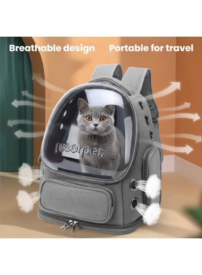حقيبة ظهر أنيقة لحمل الحيوانات الأليفة، حقيبة قابلة للتنفس لحمل القطط، حقيبة ظهر فقاعية للحيوانات الأليفة، حقيبة سفر للحيوانات الأليفة مع غطاء واسع، حقيبة ظهر شفافة ومقاومة للماء ومحمولة للحيوانات الأليفة للسفر والنزهات والمشي لمسافات طويلة والمشي في الهواء الطلق (رمادية) - Image 5
