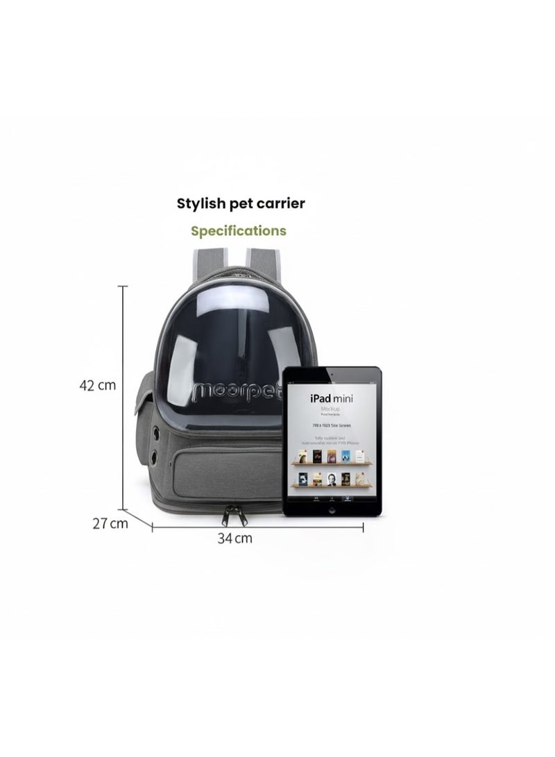حقيبة ظهر أنيقة لحمل الحيوانات الأليفة، حقيبة قابلة للتنفس لحمل القطط، حقيبة ظهر فقاعية للحيوانات الأليفة، حقيبة سفر للحيوانات الأليفة مع غطاء واسع، حقيبة ظهر شفافة ومقاومة للماء ومحمولة للحيوانات الأليفة للسفر والنزهات والمشي لمسافات طويلة والمشي في الهواء الطلق (رمادية) - Image 2
