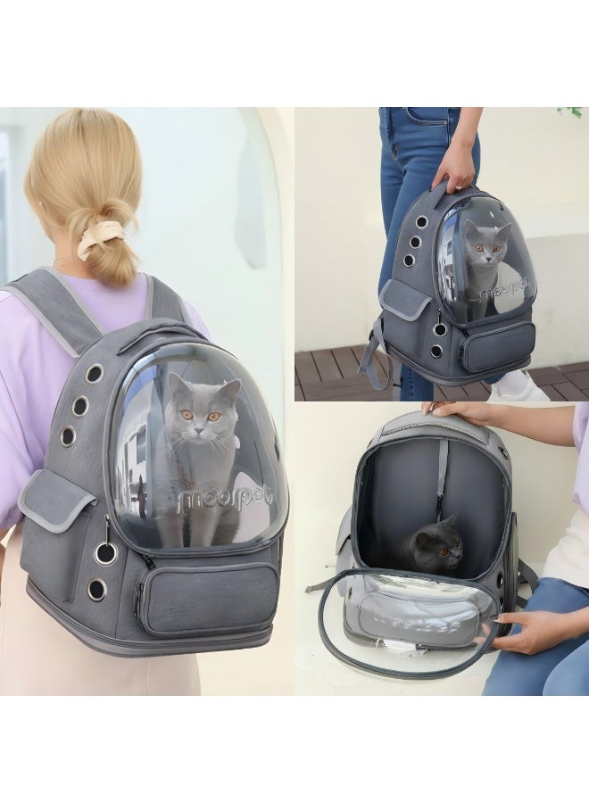 حقيبة ظهر أنيقة لحمل الحيوانات الأليفة، حقيبة قابلة للتنفس لحمل القطط، حقيبة ظهر فقاعية للحيوانات الأليفة، حقيبة سفر للحيوانات الأليفة مع غطاء واسع، حقيبة ظهر شفافة ومقاومة للماء ومحمولة للحيوانات الأليفة للسفر والنزهات والمشي لمسافات طويلة والمشي في الهواء الطلق (رمادية) - Image 4