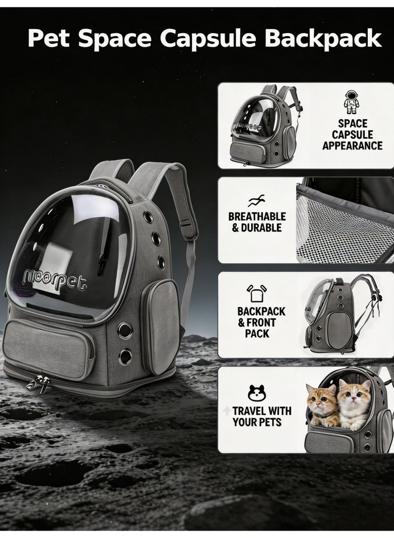 حقيبة ظهر أنيقة لحمل الحيوانات الأليفة، حقيبة قابلة للتنفس لحمل القطط، حقيبة ظهر فقاعية للحيوانات الأليفة، حقيبة سفر للحيوانات الأليفة مع غطاء واسع، حقيبة ظهر شفافة ومقاومة للماء ومحمولة للحيوانات الأليفة للسفر والنزهات والمشي لمسافات طويلة والمشي في الهواء الطلق (رمادية) - Image 2