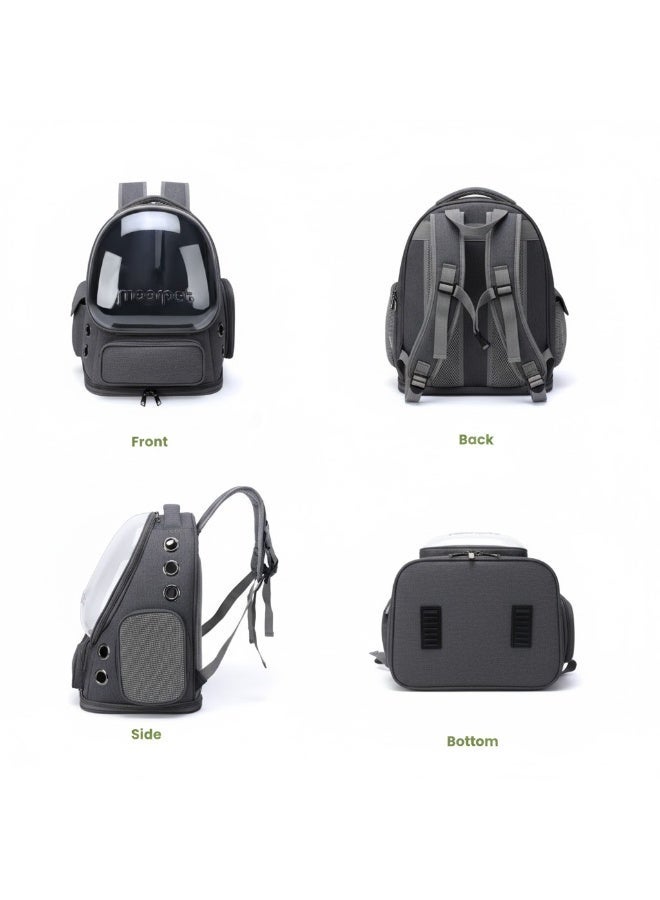 حقيبة ظهر أنيقة لحمل الحيوانات الأليفة، حقيبة قابلة للتنفس لحمل القطط، حقيبة ظهر فقاعية للحيوانات الأليفة، حقيبة سفر للحيوانات الأليفة مع غطاء واسع، حقيبة ظهر شفافة ومقاومة للماء ومحمولة للحيوانات الأليفة للسفر والنزهات والمشي لمسافات طويلة والمشي في الهواء الطلق (رمادية) - Image 4