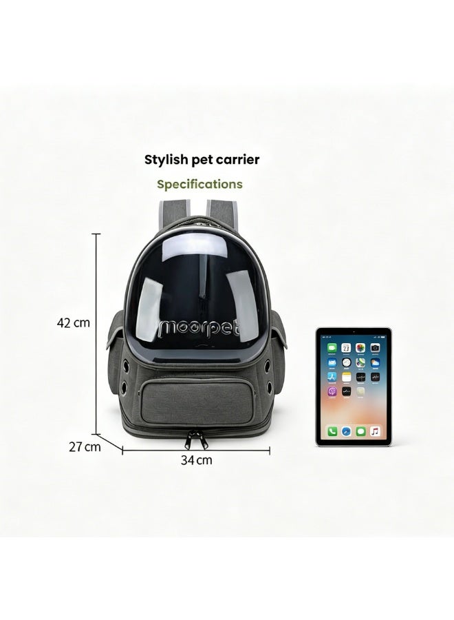 حقيبة ظهر أنيقة لحمل الحيوانات الأليفة، حقيبة قابلة للتنفس لحمل القطط، حقيبة ظهر فقاعية للحيوانات الأليفة، حقيبة سفر للحيوانات الأليفة مع غطاء واسع، حقيبة ظهر شفافة ومقاومة للماء ومحمولة للحيوانات الأليفة للسفر والنزهات والمشي لمسافات طويلة والمشي في الهواء الطلق (رمادية) - Image 3