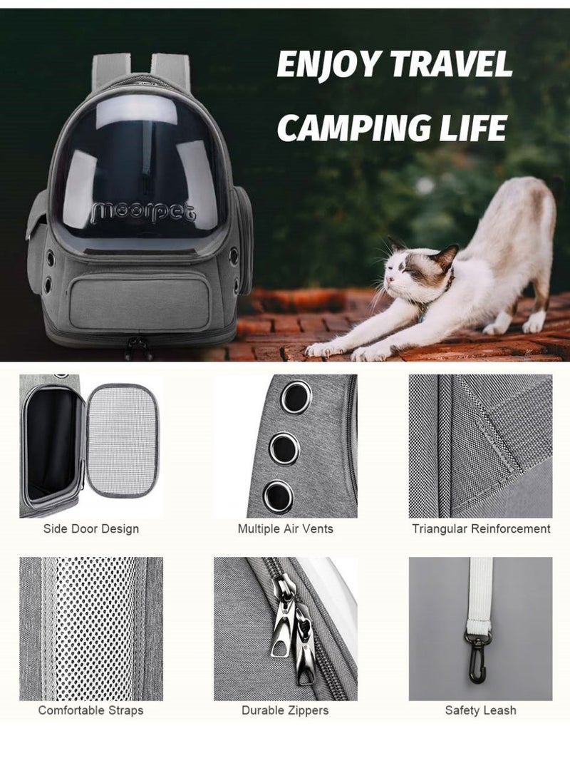 حقيبة ظهر أنيقة لحمل الحيوانات الأليفة، حقيبة قابلة للتنفس لحمل القطط، حقيبة ظهر فقاعية للحيوانات الأليفة، حقيبة سفر للحيوانات الأليفة مع غطاء واسع، حقيبة ظهر شفافة ومقاومة للماء ومحمولة للحيوانات الأليفة للسفر والنزهات والمشي لمسافات طويلة والمشي في الهواء الطلق (رمادية) - Image 5