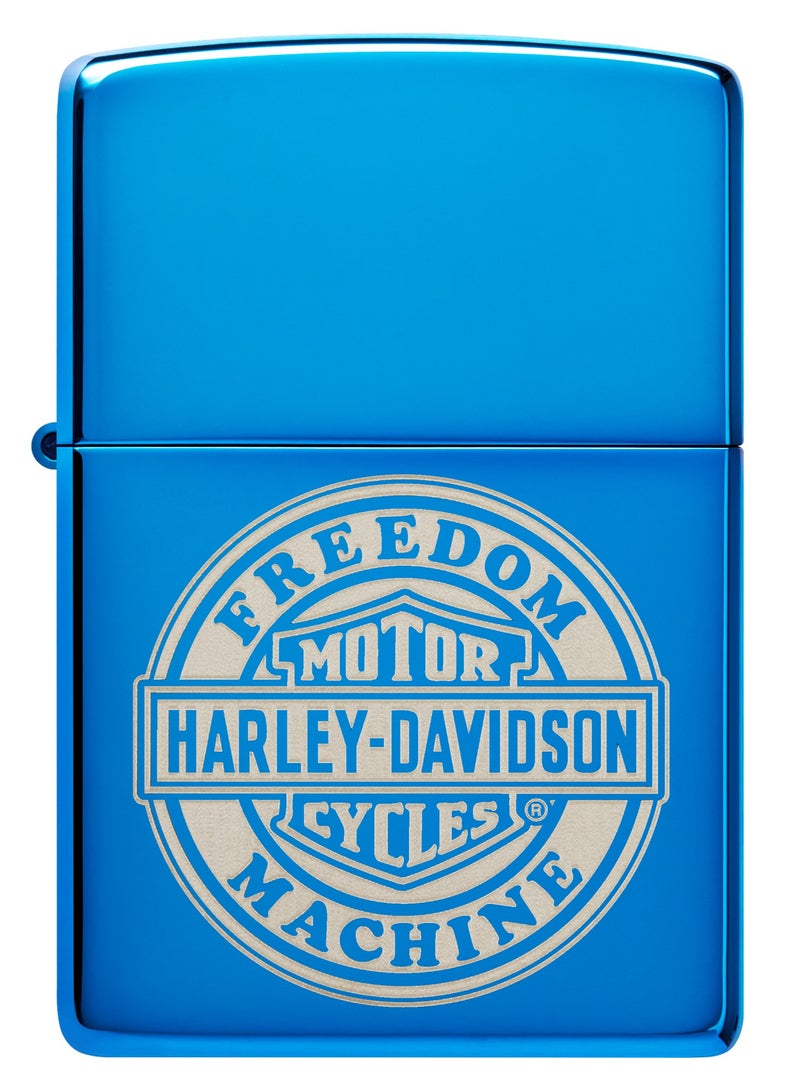 Zippo 48798 20446 ولاعة هارلي ديفيدسون عالية اللمعان باللون الأزرق مقاومة للرياح - Image 2