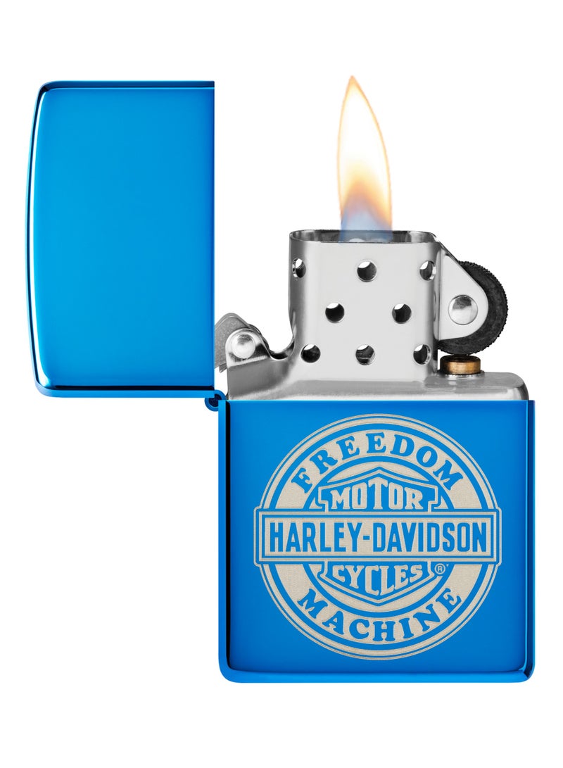 Zippo 48798 20446 ولاعة هارلي ديفيدسون عالية اللمعان باللون الأزرق مقاومة للرياح - Image 3