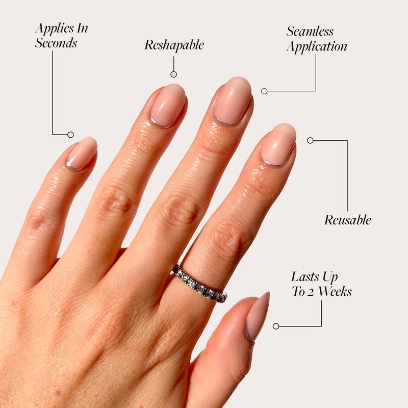 Glamnetic Durability boosted processed material Press On Nails - Silver Belle | Short Round Natural Base Nails with 3D Silver Foil in a Glossy Finish | 12 Sizes - 30 Nail Kit with Glue Natural material - Image 3