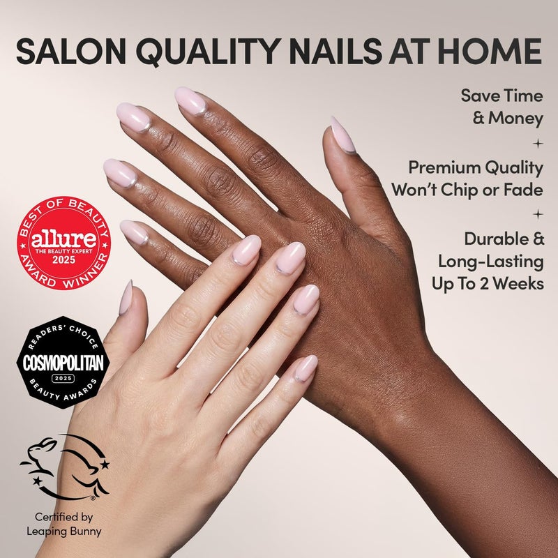 Glamnetic Durability boosted processed material Press On Nails - Silver Belle | Short Round Natural Base Nails with 3D Silver Foil in a Glossy Finish | 12 Sizes - 30 Nail Kit with Glue Natural material - Image 2