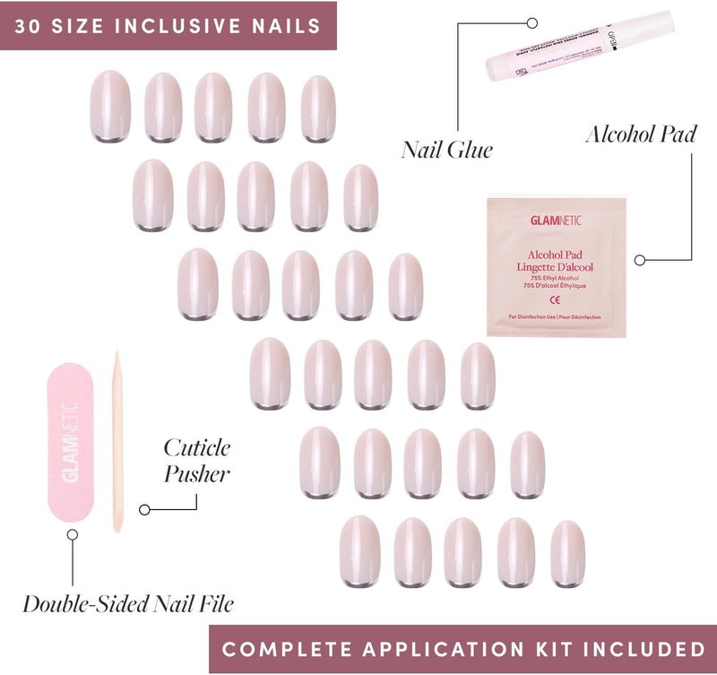 Glamnetic Durability boosted processed material Press On Nails - Silver Belle | Short Round Natural Base Nails with 3D Silver Foil in a Glossy Finish | 12 Sizes - 30 Nail Kit with Glue Natural material - Image 4