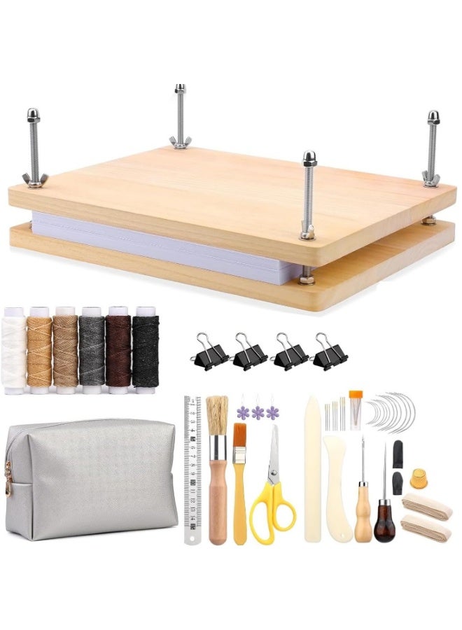 Arabest Book Binding Kits, Book Press,32 * 22 * 6cm, Books Making Kit Bookbinding Supplies with Wooden Binding Press Books Cover Board Bone Folder Awl Bind Strap for DIY - Image 1