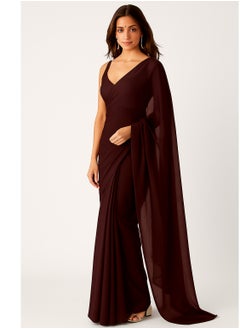Accessorize Kingdom Women's Plain Pure Georgette Saree With Unstitched Blouse Piece (Rocky Aur Rani Ki Prem Kahani Alia Bhatt Saree)  - Image 4