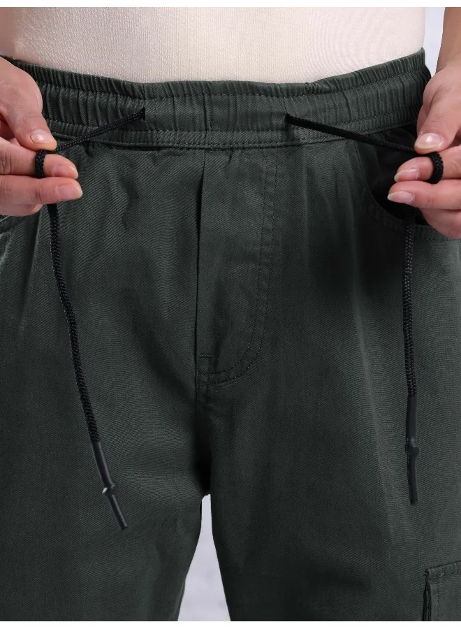 Beyoung Solid Cotton Steel Grey Cargo Joggers For Men