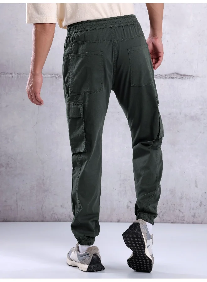 Beyoung Solid Cotton Steel Grey Cargo Joggers For Men