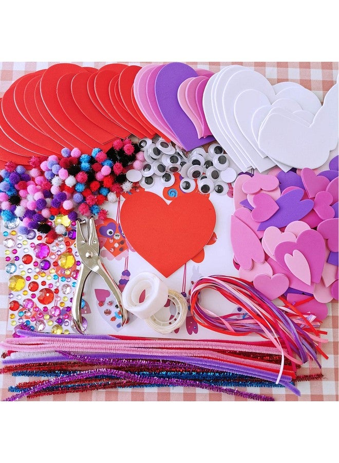 Winlyn Craft Kit, 24 Sets Valentine's Day Animal Ornaments, DIY Heart Crafts Stickers, Art Sets for Kids Party Classroom Activities Gift Exchange - Image 3