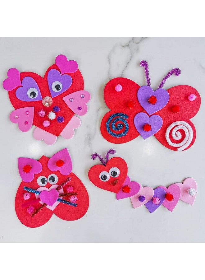Winlyn Craft Kit, 24 Sets Valentine's Day Animal Ornaments, DIY Heart Crafts Stickers, Art Sets for Kids Party Classroom Activities Gift Exchange - Image 2
